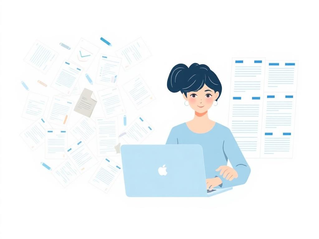 Paraplanner turning scattered notes into ordered documents on a laptop